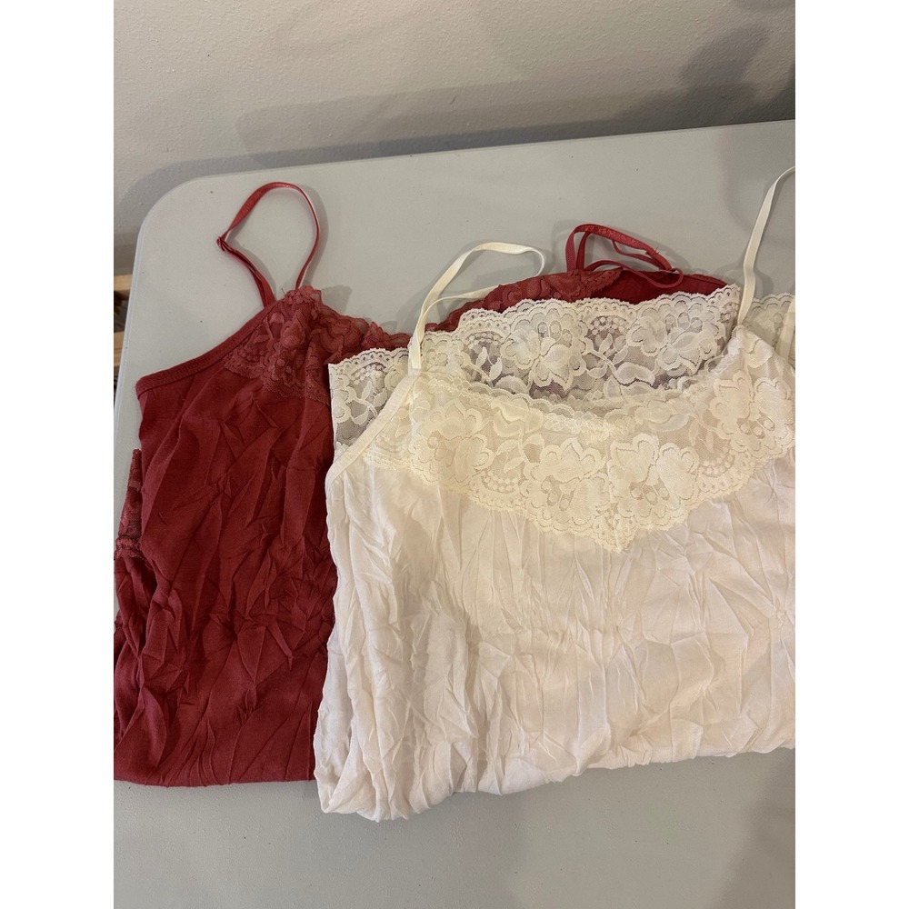 Maurices Lace Trim Crinkle Camisole Tank Top Set Rust Red Cream Medium 2 Pack